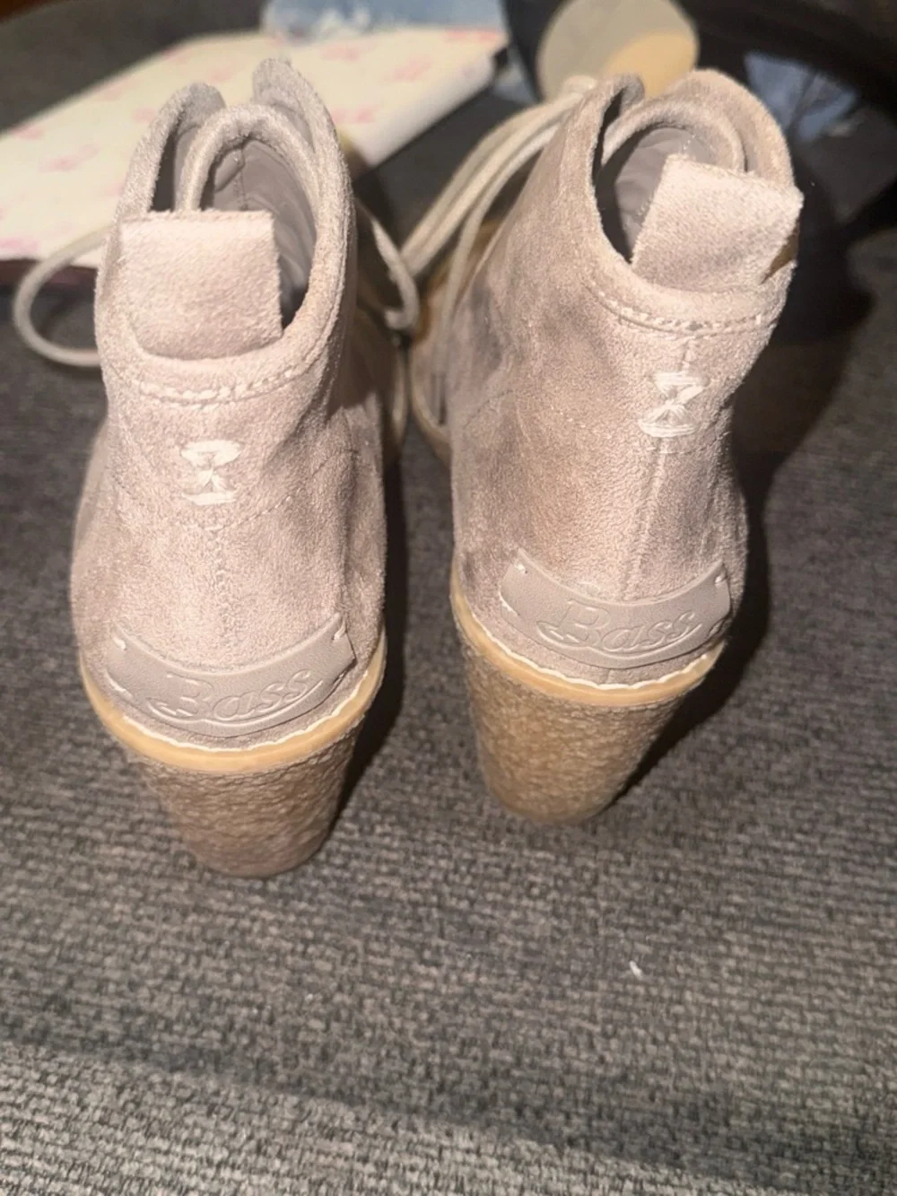 Bass Taupe Suede Lace-Up Wedge Boots